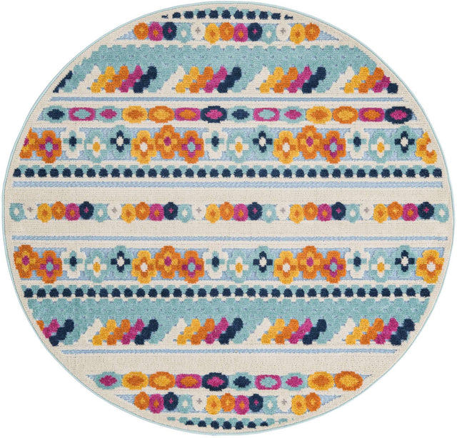 Blue 5' 3 x 5' 3 Aruba Outdoor Round Area Rug Weather Resistant for Patio, Deck, Terrace, Balcony, Porch for Sale at Rug Engine