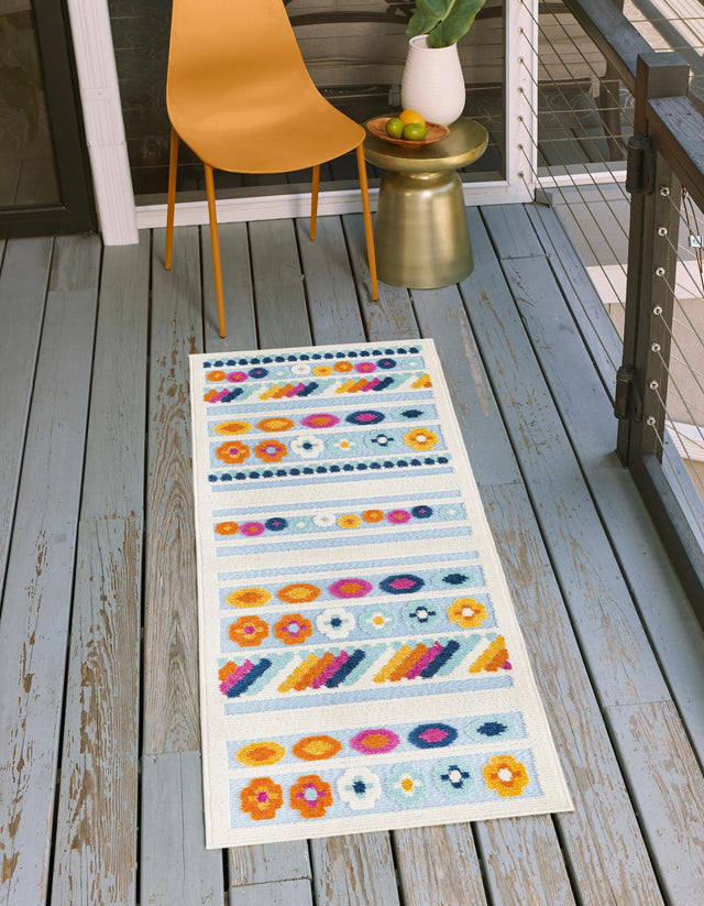 Blue 2' x 6' Aruba Outdoor Runner Area Rug Weather Resistant for Patio, Deck, Terrace, Balcony, Porch for Sale at Rug Engine
