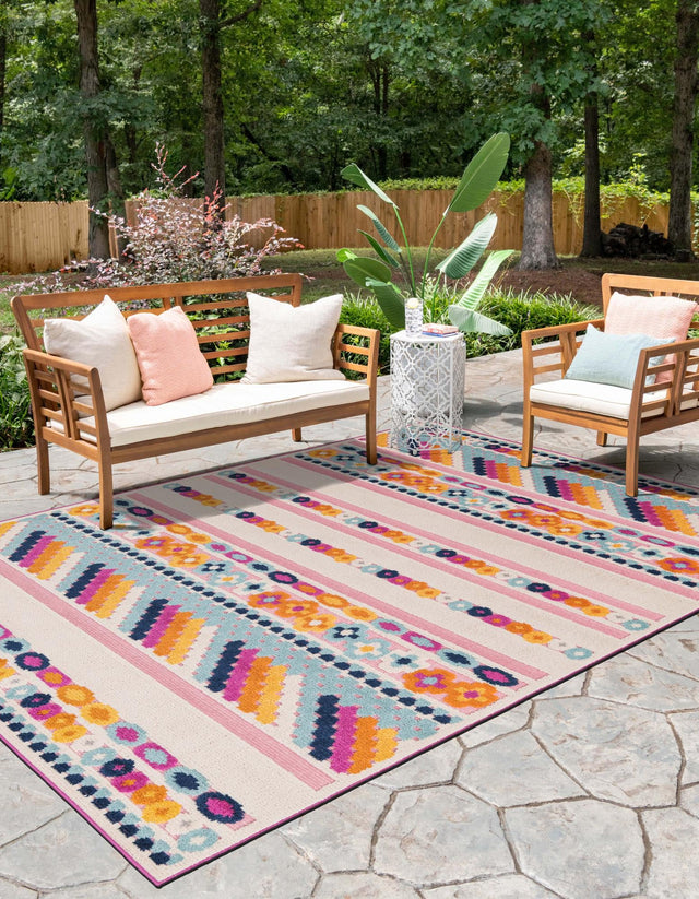 Pink 7' 10 x 10' Aruba Outdoor Rectangle Area Rug Weather Resistant for Patio, Deck, Terrace, Balcony, Porch for Sale at Rug Engine