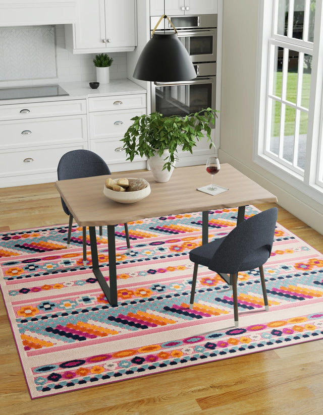 Pink 7' 10 x 7' 10 Aruba Outdoor Square Area Rug Weather Resistant for Patio, Deck, Terrace, Balcony, Porch for Sale at Rug Engine