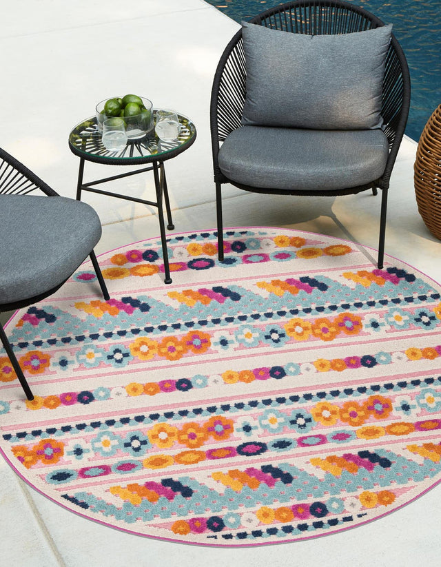 Pink 3' 3 x 3' 3 Aruba Outdoor Round Area Rug Weather Resistant for Patio, Deck, Terrace, Balcony, Porch for Sale at Rug Engine