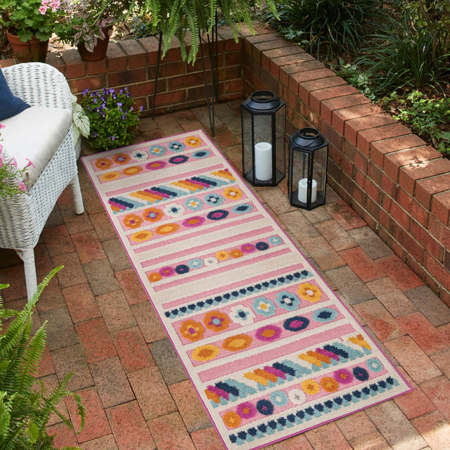 Pink 2' x 10' Aruba Outdoor Runner Area Rug Weather Resistant for Patio, Deck, Terrace, Balcony, Porch for Sale at Rug Engine