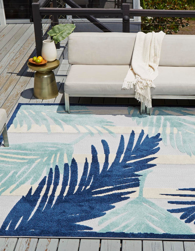 Gray Blue 5' 3 x 5' 3 Aruba Outdoor Square Area Rug Weather Resistant for Patio, Deck, Terrace, Balcony, Porch for Sale at Rug Engine