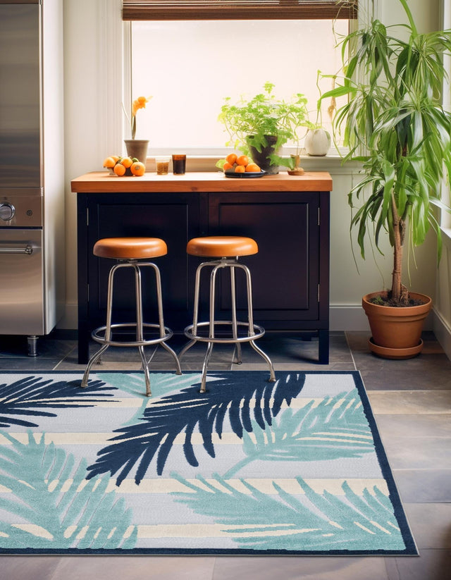 Gray Blue 5' 3 x 5' 3 Aruba Outdoor Square Area Rug Weather Resistant for Patio, Deck, Terrace, Balcony, Porch for Sale at Rug Engine