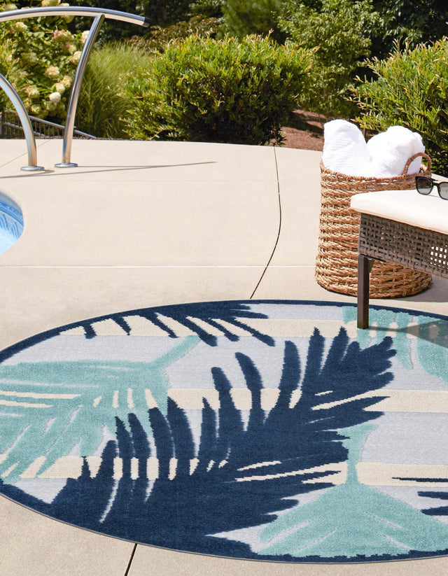 Gray Blue 5' 3 x 5' 3 Aruba Outdoor Round Area Rug Weather Resistant for Patio, Deck, Terrace, Balcony, Porch for Sale at Rug Engine