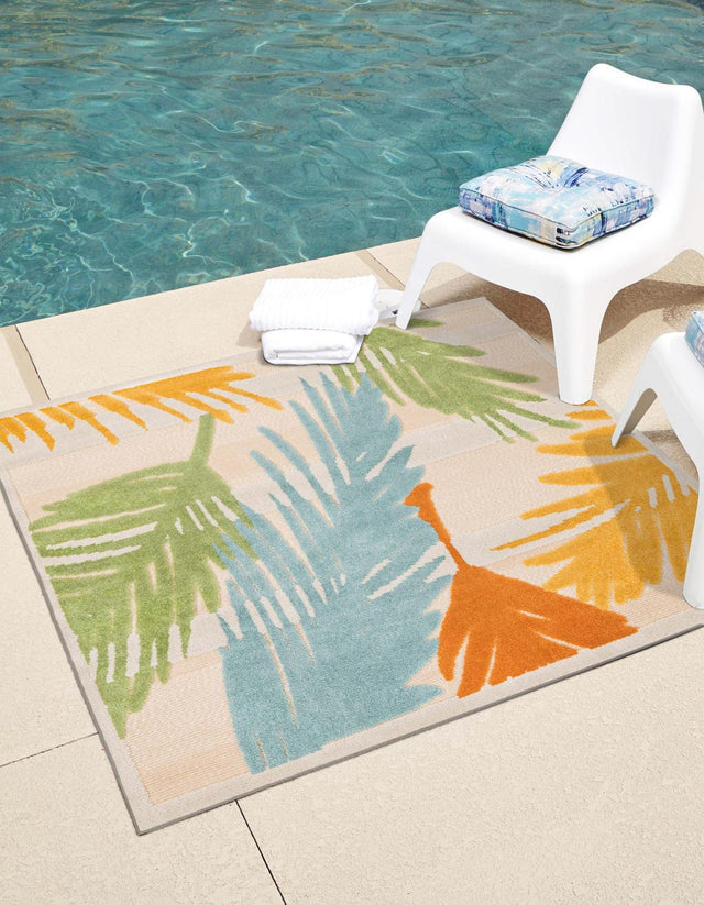 Beige 5' 3 x 5' 3 Aruba Outdoor Square Area Rug Weather Resistant for Patio, Deck, Terrace, Balcony, Porch for Sale at Rug Engine