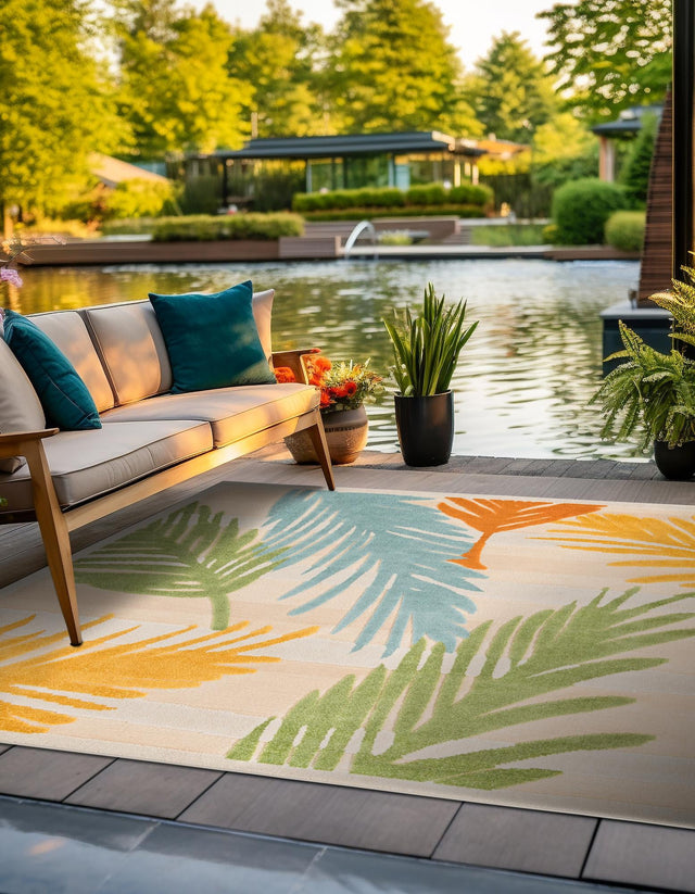 Beige 5' 3 x 5' 3 Aruba Outdoor Square Area Rug Weather Resistant for Patio, Deck, Terrace, Balcony, Porch for Sale at Rug Engine
