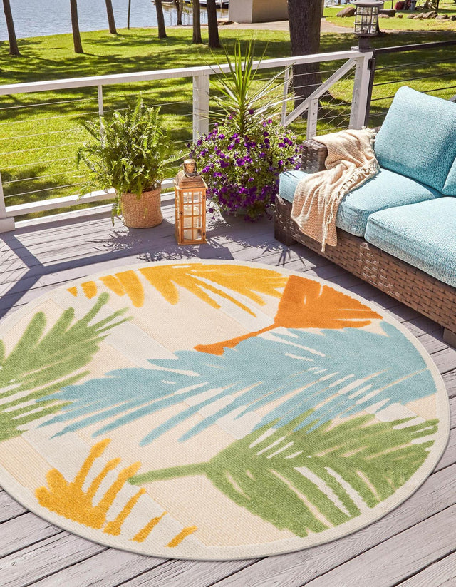Beige 3' 3 x 3' 3 Aruba Outdoor Round Area Rug Weather Resistant for Patio, Deck, Terrace, Balcony, Porch for Sale at Rug Engine