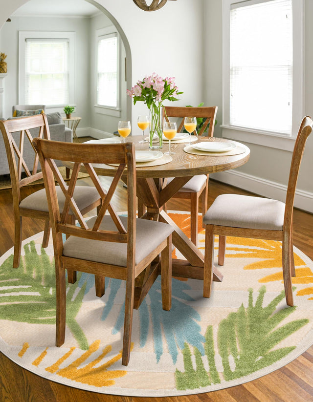 Beige 5' 3 x 5' 3 Aruba Outdoor Round Area Rug Weather Resistant for Patio, Deck, Terrace, Balcony, Porch for Sale at Rug Engine