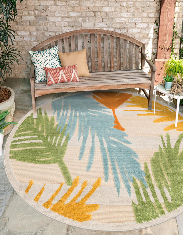Beige 5' 3 x 5' 3 Aruba Outdoor Round Area Rug Weather Resistant for Patio, Deck, Terrace, Balcony, Porch for Sale at Rug Engine