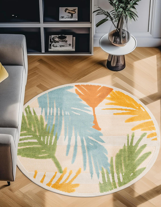 Beige 3' 3 x 3' 3 Aruba Outdoor Round Area Rug Weather Resistant for Patio, Deck, Terrace, Balcony, Porch for Sale at Rug Engine