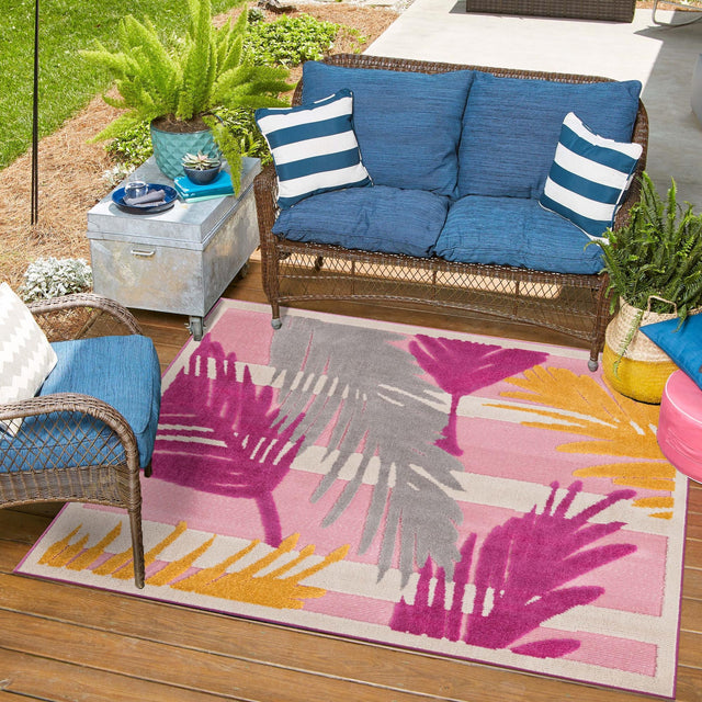 Pink 5' 3 x 5' 3 Aruba Outdoor Square Area Rug Weather Resistant for Patio, Deck, Terrace, Balcony, Porch for Sale at Rug Engine
