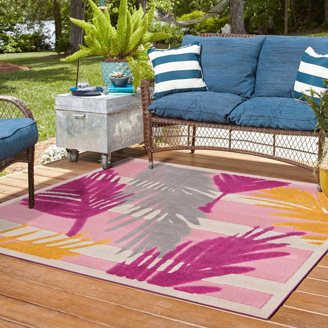 Pink 5' 3 x 5' 3 Aruba Outdoor Square Area Rug Weather Resistant for Patio, Deck, Terrace, Balcony, Porch for Sale at Rug Engine
