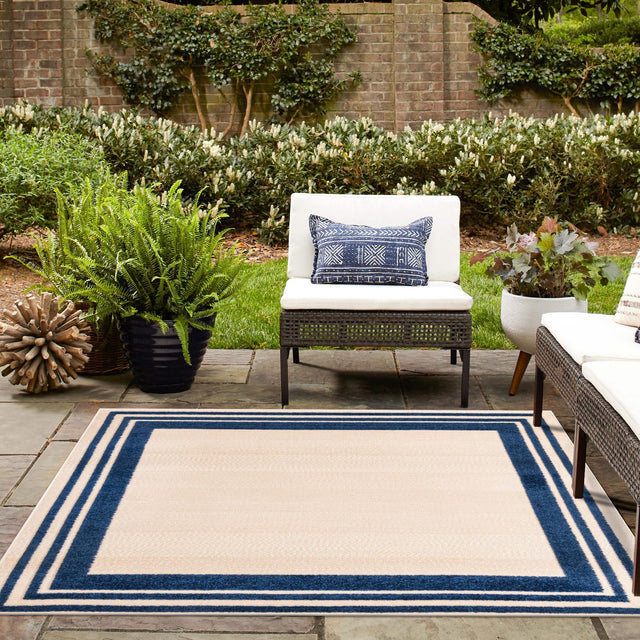 Beige 7' 10 x 7' 10 Aruba Outdoor Square Area Rug Weather Resistant for Patio, Deck, Terrace, Balcony, Porch for Sale at Rug Engine