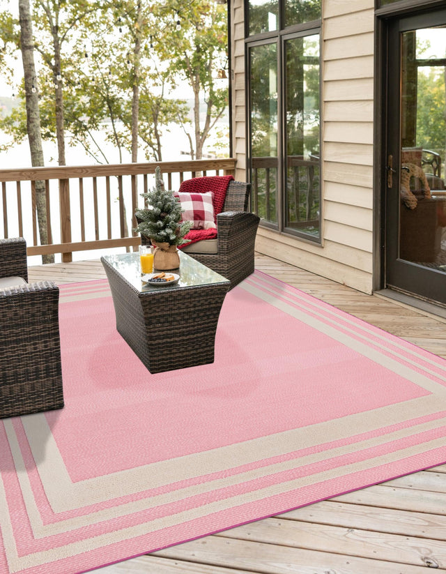 Pink 7' 10 x 7' 10 Aruba Outdoor Square Area Rug Weather Resistant for Patio, Deck, Terrace, Balcony, Porch for Sale at Rug Engine