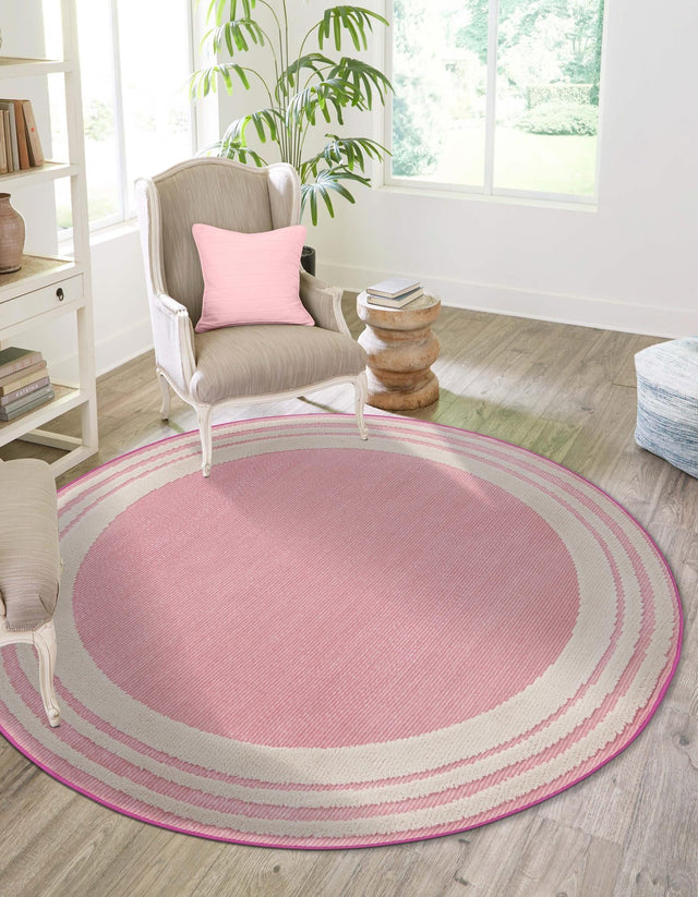 Pink 3' 3 x 3' 3 Aruba Outdoor Round Area Rug Weather Resistant for Patio, Deck, Terrace, Balcony, Porch for Sale at Rug Engine
