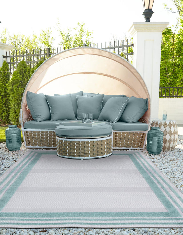 Gray Teal 7' 10 x 10' Aruba Outdoor Rectangle Area Rug Weather Resistant for Patio, Deck, Terrace, Balcony, Porch for Sale at Rug Engine
