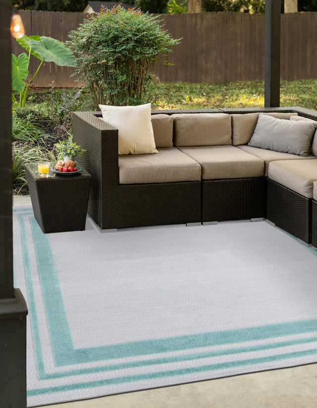 Gray Teal 7' 10 x 7' 10 Aruba Outdoor Square Area Rug Weather Resistant for Patio, Deck, Terrace, Balcony, Porch for Sale at Rug Engine