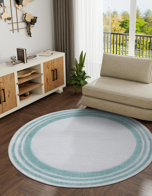 Gray Teal 5' 3 x 5' 3 Aruba Outdoor Round Area Rug Weather Resistant for Patio, Deck, Terrace, Balcony, Porch for Sale at Rug Engine