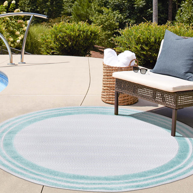 Gray Teal 3' 3 x 3' 3 Aruba Outdoor Round Area Rug Weather Resistant for Patio, Deck, Terrace, Balcony, Porch for Sale at Rug Engine