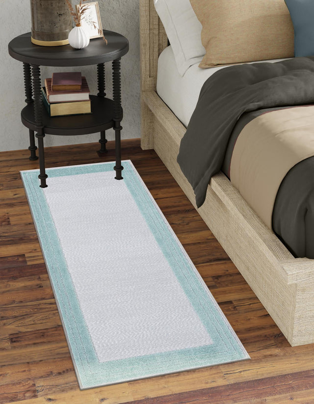 Gray Teal 2' x 10' Aruba Outdoor Runner Area Rug Weather Resistant for Patio, Deck, Terrace, Balcony, Porch for Sale at Rug Engine