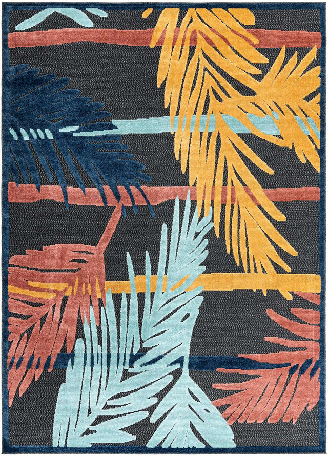 Charcoal 7' x 10' Belize Outdoor Rectangle Area Rug Weather Resistant for Patio, Deck, Terrace, Balcony, Porch 100% Polypropylene Colorful Fun Coastal Modern Carpet for Outside for Sale at Rug Engine
