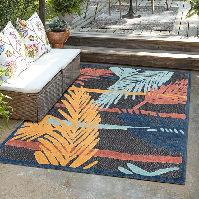Charcoal 2' x 3' Belize Outdoor Rectangle Area Rug Weather Resistant for Patio, Deck, Terrace, Balcony, Porch 100% Polypropylene Colorful Fun Coastal Modern Carpet for Outside for Sale at Rug Engine
