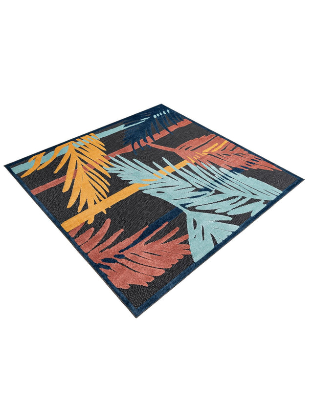 Charcoal 7' 10 x 7' 10 Belize Outdoor Square Area Rug Weather Resistant for Patio, Deck, Terrace, Balcony, Porch 100% Polypropylene Colorful Fun Coastal Modern Carpet for Outside for Sale at Rug Engine