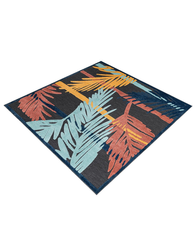 Charcoal 7' 10 x 7' 10 Belize Outdoor Square Area Rug Weather Resistant for Patio, Deck, Terrace, Balcony, Porch 100% Polypropylene Colorful Fun Coastal Modern Carpet for Outside for Sale at Rug Engine