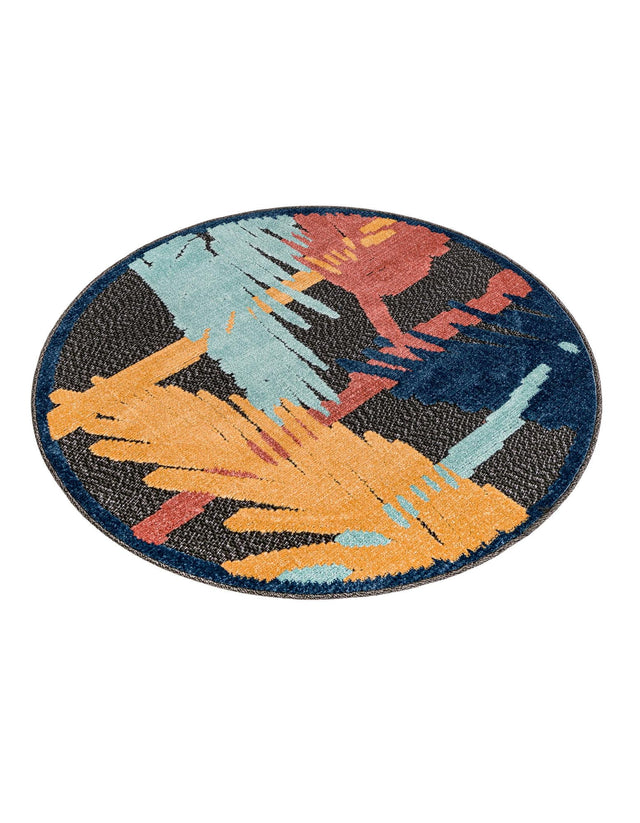 Charcoal 3' 3 x 3' 3 Belize Outdoor Round Area Rug Weather Resistant for Patio, Deck, Terrace, Balcony, Porch 100% Polypropylene Colorful Fun Coastal Modern Carpet for Outside for Sale at Rug Engine