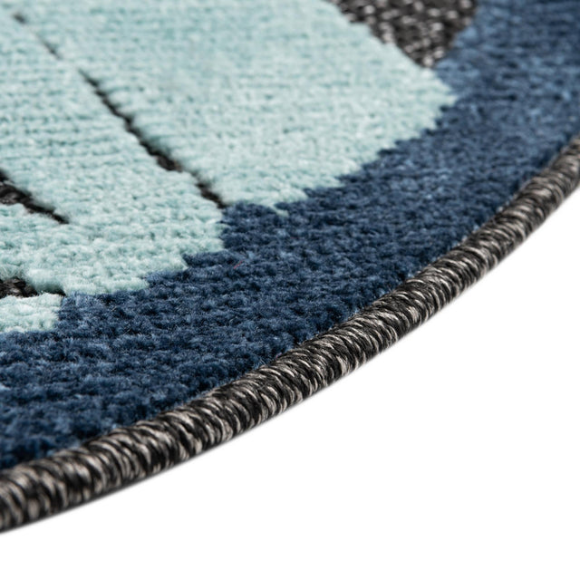 Charcoal 5' 3 x 5' 3 Belize Outdoor Round Area Rug Weather Resistant for Patio, Deck, Terrace, Balcony, Porch 100% Polypropylene Colorful Fun Coastal Modern Carpet for Outside for Sale at Rug Engine
