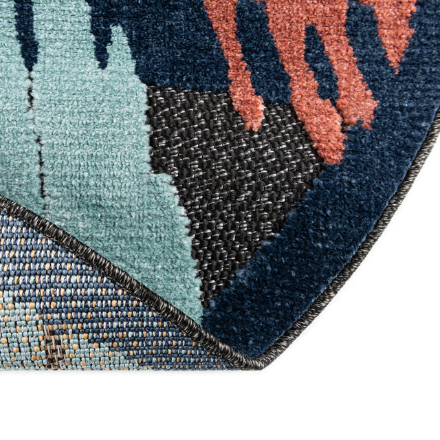Charcoal 3' 3 x 3' 3 Belize Outdoor Round Area Rug Weather Resistant for Patio, Deck, Terrace, Balcony, Porch 100% Polypropylene Colorful Fun Coastal Modern Carpet for Outside for Sale at Rug Engine