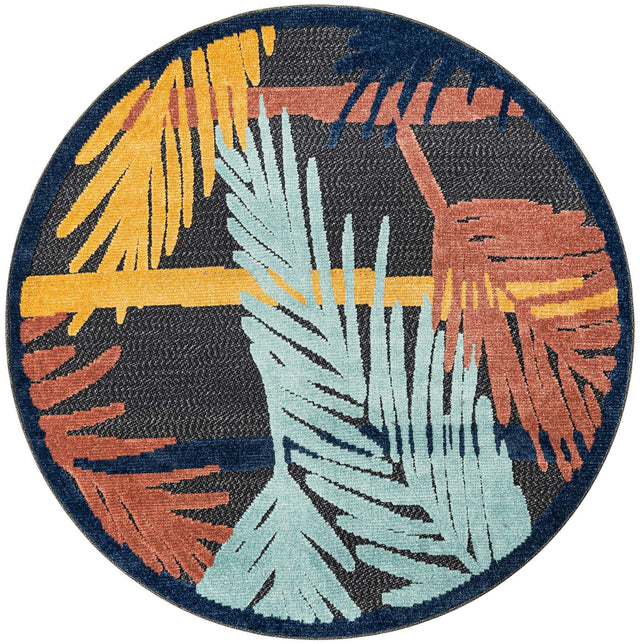 Charcoal 5' 3 x 5' 3 Belize Outdoor Round Area Rug Weather Resistant for Patio, Deck, Terrace, Balcony, Porch 100% Polypropylene Colorful Fun Coastal Modern Carpet for Outside for Sale at Rug Engine