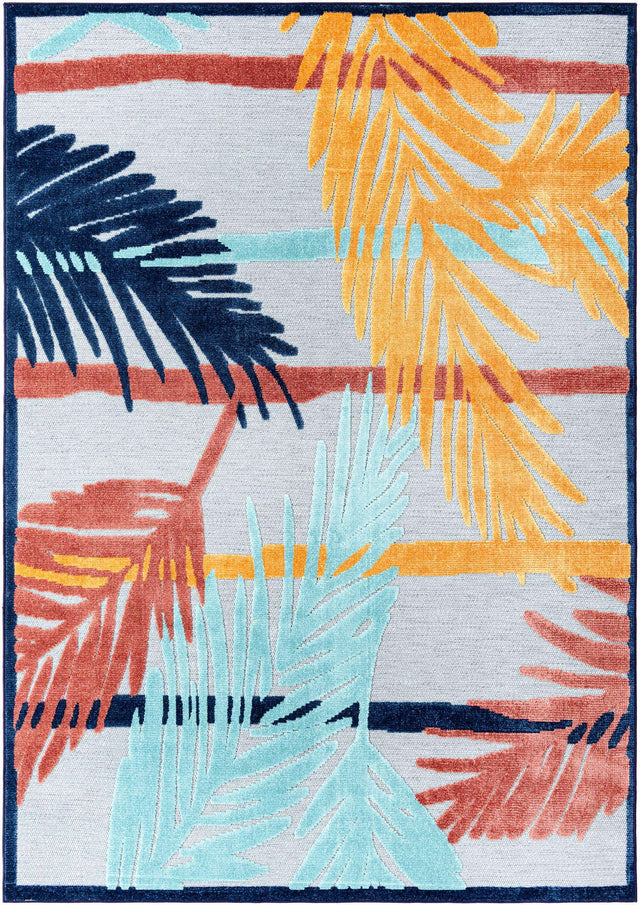 Gray 7' x 10' Belize Outdoor Rectangle Area Rug Weather Resistant for Patio, Deck, Terrace, Balcony, Porch 100% Polypropylene Colorful Fun Coastal Modern Carpet for Outside for Sale at Rug Engine