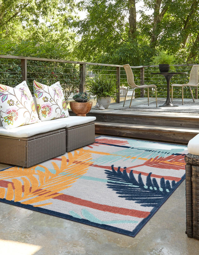 Gray 4' x 6' Belize Outdoor Rectangle Area Rug Weather Resistant for Patio, Deck, Terrace, Balcony, Porch 100% Polypropylene Colorful Fun Coastal Modern Carpet for Outside for Sale at Rug Engine
