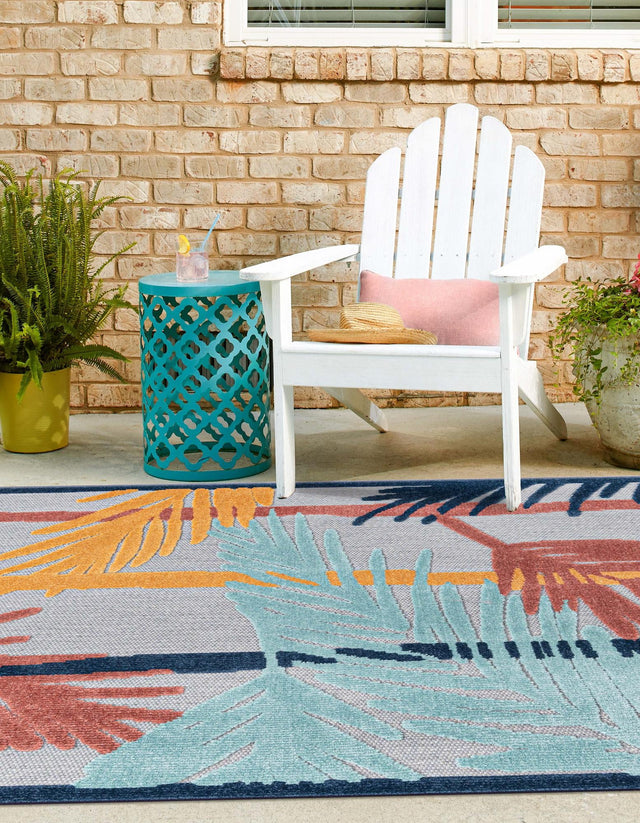 Gray 7' 10 x 7' 10 Belize Outdoor Square Area Rug Weather Resistant for Patio, Deck, Terrace, Balcony, Porch 100% Polypropylene Colorful Fun Coastal Modern Carpet for Outside for Sale at Rug Engine