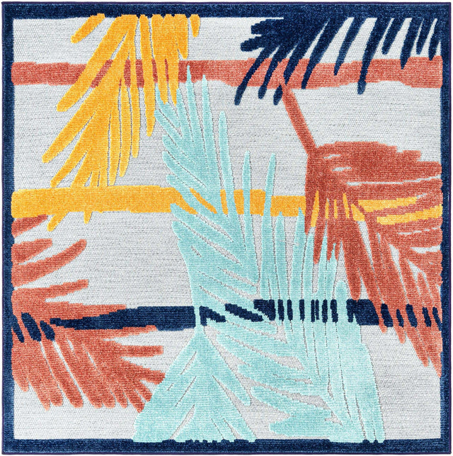 Gray 5' 3 x 5' 3 Belize Outdoor Square Area Rug Weather Resistant for Patio, Deck, Terrace, Balcony, Porch 100% Polypropylene Colorful Fun Coastal Modern Carpet for Outside for Sale at Rug Engine