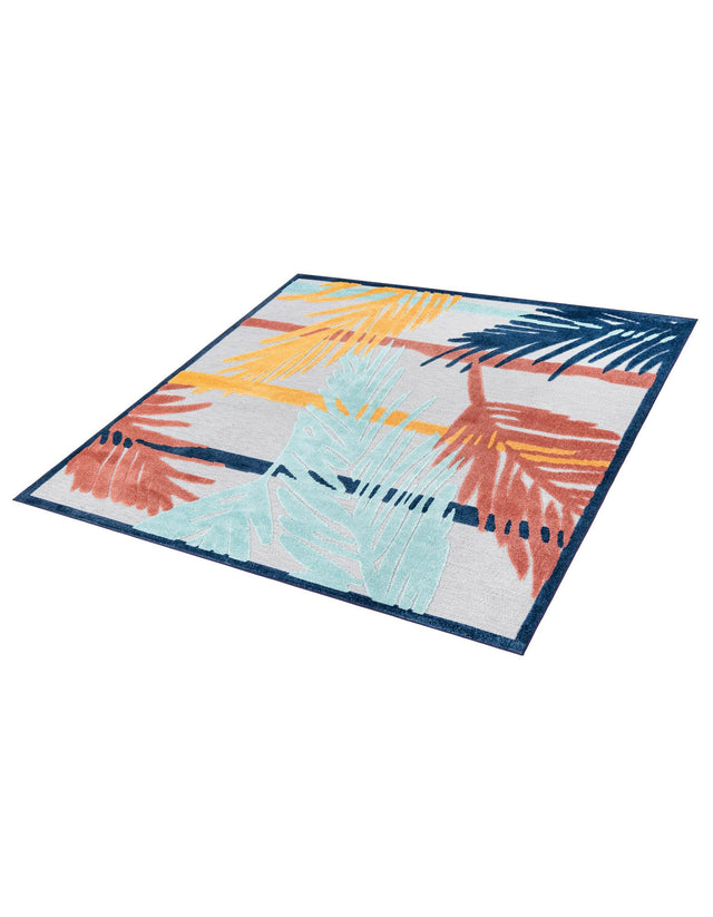 Gray 7' 10 x 7' 10 Belize Outdoor Square Area Rug Weather Resistant for Patio, Deck, Terrace, Balcony, Porch 100% Polypropylene Colorful Fun Coastal Modern Carpet for Outside for Sale at Rug Engine