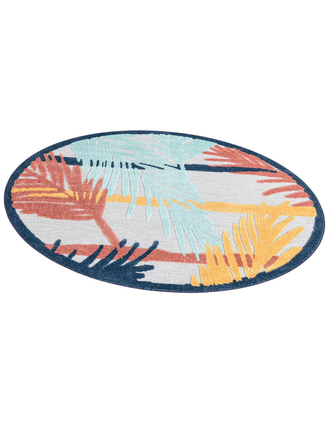 Gray 5' 3 x 5' 3 Belize Outdoor Round Area Rug Weather Resistant for Patio, Deck, Terrace, Balcony, Porch 100% Polypropylene Colorful Fun Coastal Modern Carpet for Outside for Sale at Rug Engine