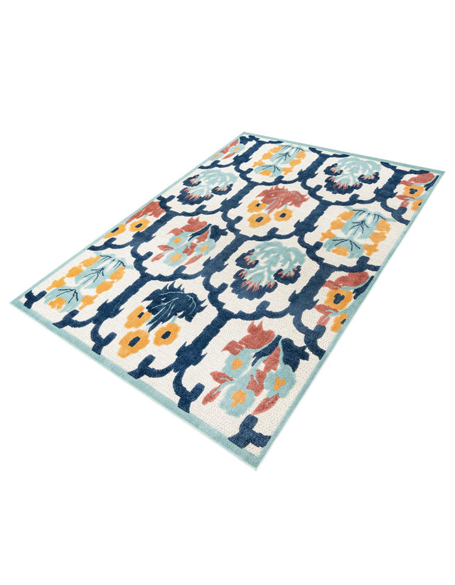 Ivory 7' 10 x 10' Belize Outdoor Rectangle Area Rug Weather Resistant for Patio, Deck, Terrace, Balcony, Porch 100% Polypropylene Colorful Fun Coastal Modern Carpet for Outside for Sale at Rug Engine