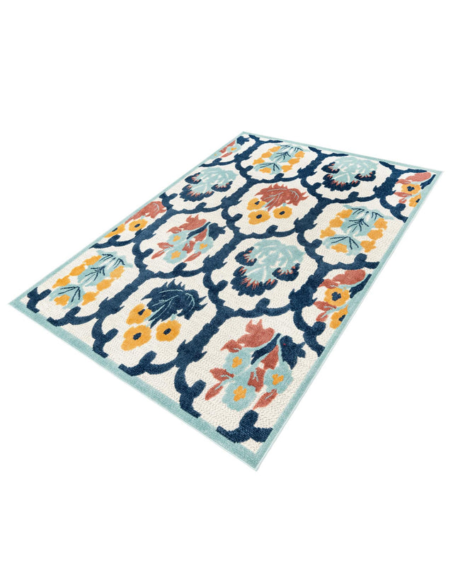 Ivory 6' x 9' Belize Outdoor Rectangle Area Rug Weather Resistant for Patio, Deck, Terrace, Balcony, Porch 100% Polypropylene Colorful Fun Coastal Modern Carpet for Outside for Sale at Rug Engine