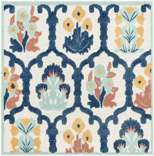 Ivory 5' 3 x 5' 3 Belize Outdoor Square Area Rug Weather Resistant for Patio, Deck, Terrace, Balcony, Porch 100% Polypropylene Colorful Fun Coastal Modern Carpet for Outside for Sale at Rug Engine