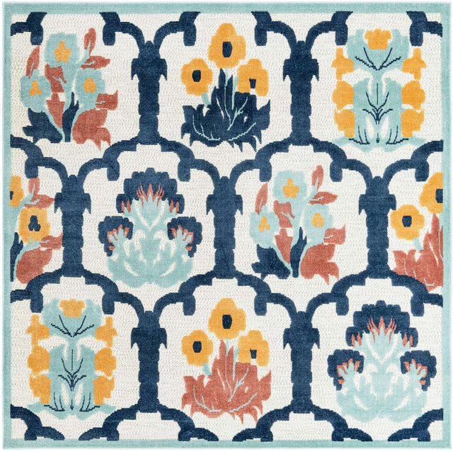 Ivory 7' 10 x 7' 10 Belize Outdoor Square Area Rug Weather Resistant for Patio, Deck, Terrace, Balcony, Porch 100% Polypropylene Colorful Fun Coastal Modern Carpet for Outside for Sale at Rug Engine