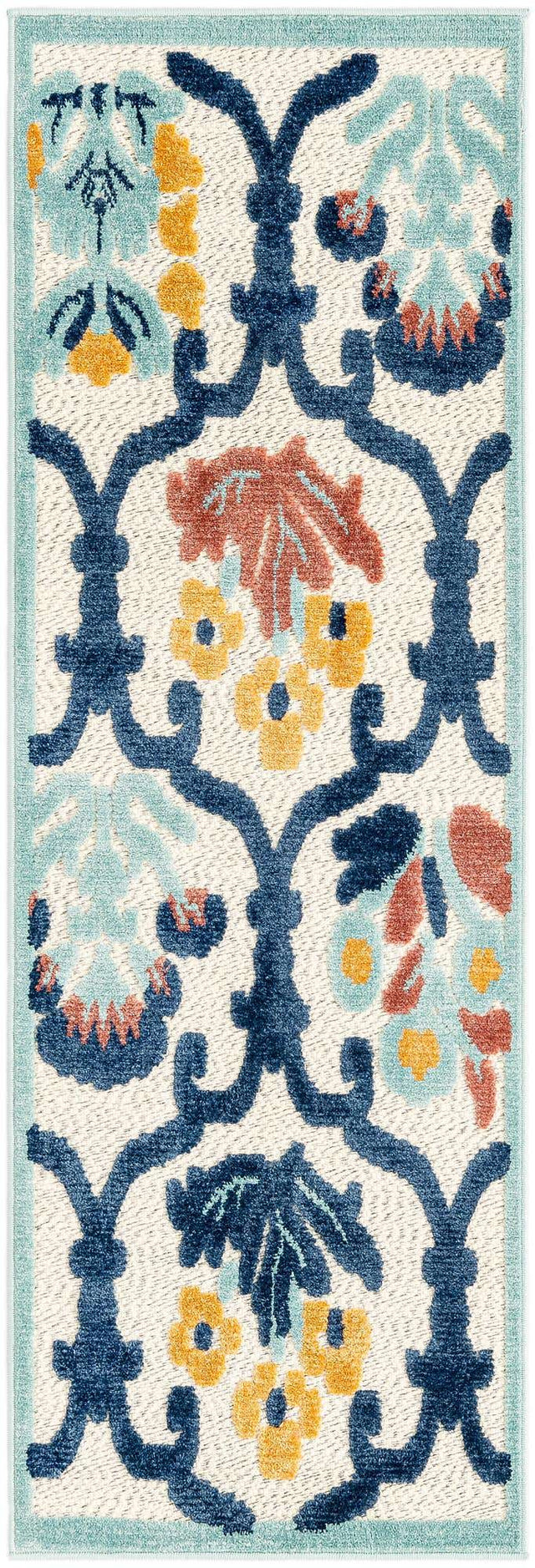 Ivory 2' x 6' Belize Outdoor Runner Area Rug Weather Resistant for Patio, Deck, Terrace, Balcony, Porch 100% Polypropylene Colorful Fun Coastal Modern Carpet for Outside for Sale at Rug Engine