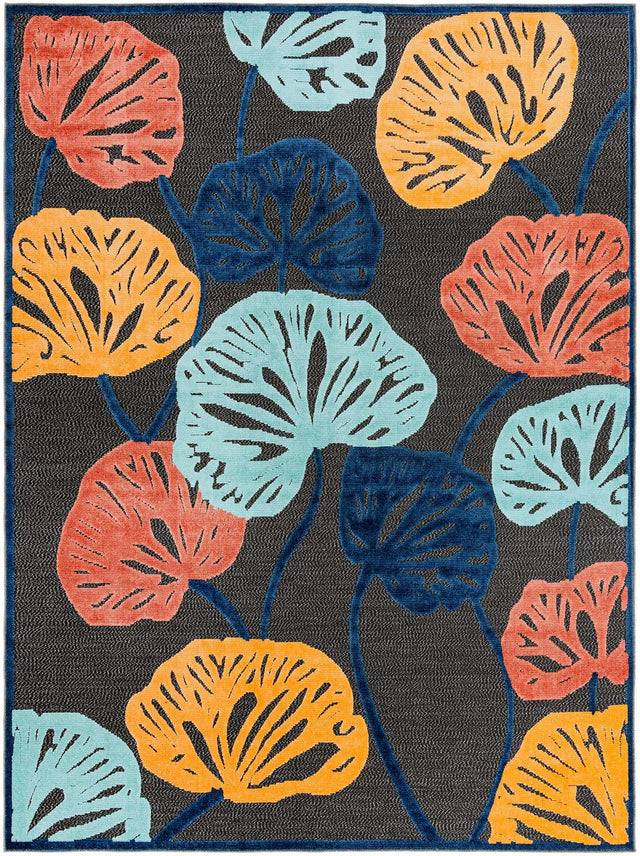 Charcoal 9' x 12' Belize Outdoor Rectangle Area Rug Weather Resistant for Patio, Deck, Terrace, Balcony, Porch 100% Polypropylene Colorful Fun Coastal Modern Carpet for Outside for Sale at Rug Engine