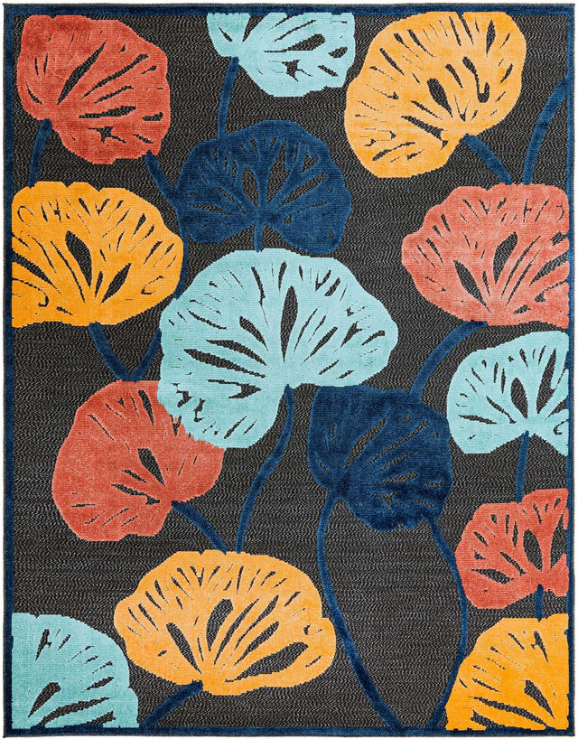 Charcoal 7' 10 x 10' Belize Outdoor Rectangle Area Rug Weather Resistant for Patio, Deck, Terrace, Balcony, Porch 100% Polypropylene Colorful Fun Coastal Modern Carpet for Outside for Sale at Rug Engine