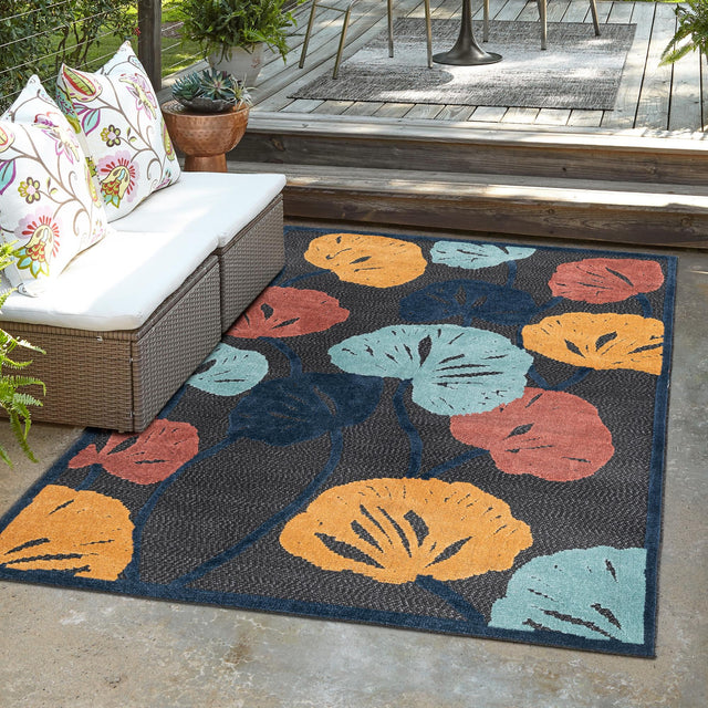 Charcoal 9' x 12' Belize Outdoor Rectangle Area Rug Weather Resistant for Patio, Deck, Terrace, Balcony, Porch 100% Polypropylene Colorful Fun Coastal Modern Carpet for Outside for Sale at Rug Engine