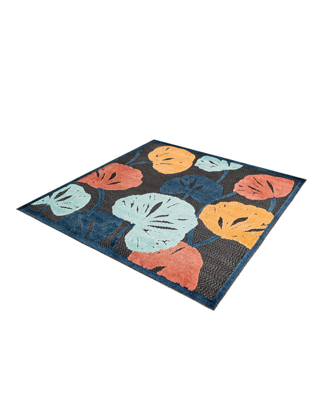 Charcoal 5' 3 x 5' 3 Belize Outdoor Square Area Rug Weather Resistant for Patio, Deck, Terrace, Balcony, Porch 100% Polypropylene Colorful Fun Coastal Modern Carpet for Outside for Sale at Rug Engine