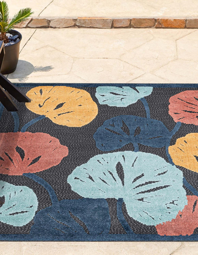 Charcoal 5' 3 x 5' 3 Belize Outdoor Square Area Rug Weather Resistant for Patio, Deck, Terrace, Balcony, Porch 100% Polypropylene Colorful Fun Coastal Modern Carpet for Outside for Sale at Rug Engine