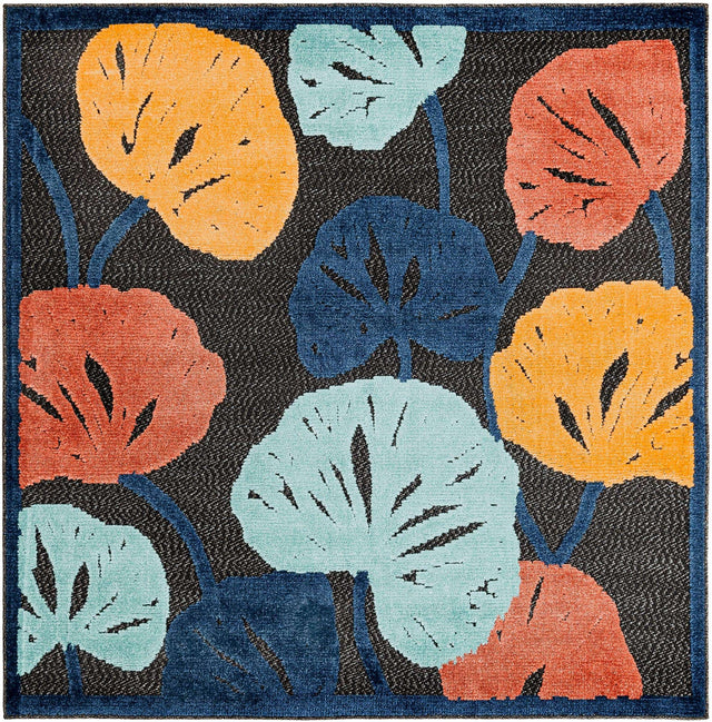 Charcoal 5' 3 x 5' 3 Belize Outdoor Square Area Rug Weather Resistant for Patio, Deck, Terrace, Balcony, Porch 100% Polypropylene Colorful Fun Coastal Modern Carpet for Outside for Sale at Rug Engine